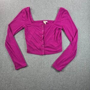 BOZZOLO Ribbed Square Neck Button Front Long Sleeve Crop Top  Size Large